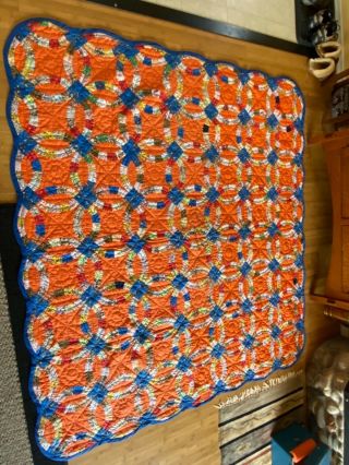 Antique Vintage Handmade Handsewn Double Wedding Ring Quilt 71x80