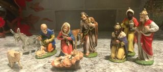10 Piece Vintage Plastic Nativity Set Scene Made In Germany
