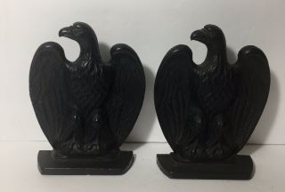 Vintage Black Cast Iron Metal Eagle Bookends 6.  5” High