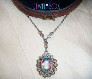 Antique Art Deco Czech Iris Open Back Crystal Vintage Lavaliere Pendant Necklace
