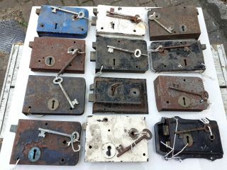 Vintage Old Antique Metal Door Rim Locks With Keys