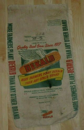 Vintage Dekalb Hybrid Seed Corn Bag Sack Winged Corn Ear Variety 222 Size Mf - 5