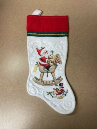Vintage Morehead Santa On Rocking Horse Christmas Stocking Felt Aa