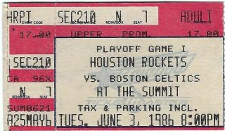 1986 Nba Finals Basketball Ticket Game 4 Houston Rockets Vs Boston Celtics Bird