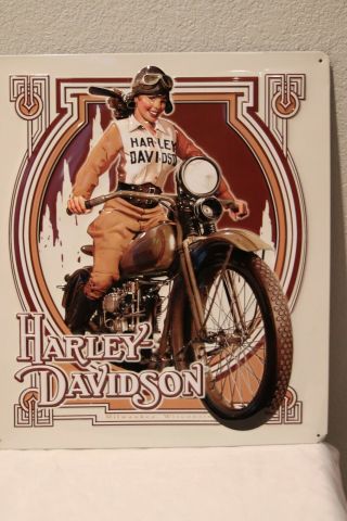 Vintage Harley Davidson Milwaukee Wisconsin Tin Sign Nouveau Babe 2011