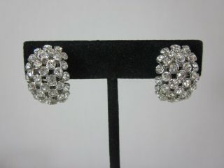 Vintage Signed Nolan Miller Clear Round Crystal Clip On Earrings