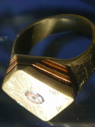 1 Rare Antique 4 Layer Chevron Slice Bead & Berber Bronze Ring Xixth Marocco