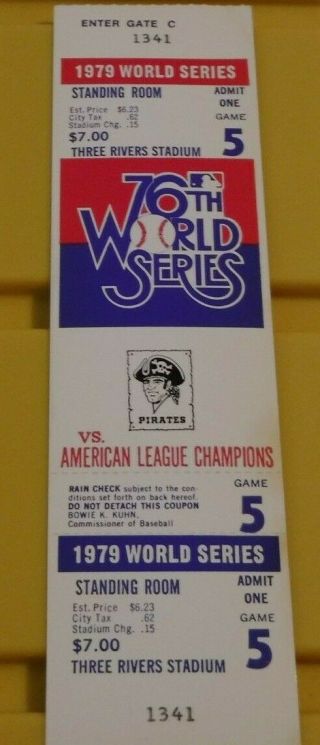 Pittsburgh Pirates 1979 World Series Game Ticket Full Ticket In Great Shape