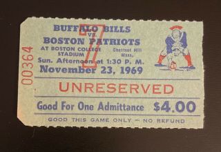 Vintage 1969 Boston Patriots Vs.  Buffalo Bills Afl Football Ticket Stub