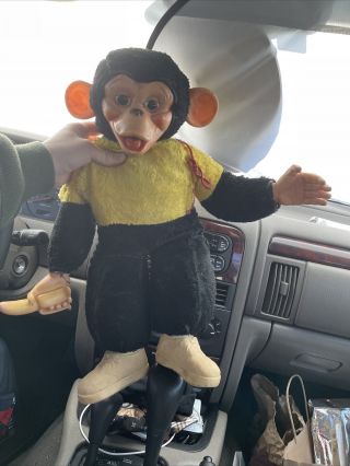 Vtg Zippy Monkey Plush Stuffed Doll Rubber Face Banana Yellow Black Mr Bim Zip