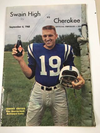 Vintage 1968 High School Football Program Swain Vs Cherokee Johnny Unitas Rare