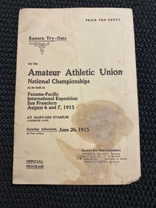 Vintage Program June 26,  1915 Eastern Try - Outs For Aau Natnl.  Championships