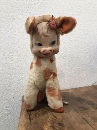 Vintage Rushton Star Creation Rubber Face Plush Spotted Cow Stuffed Animal