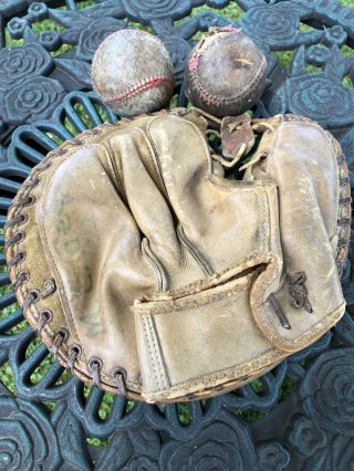 Antique / Vintage Leather Baseball Catchers Glove Set