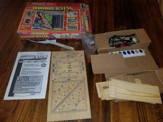 Vintage 1980s Woodburning Kit Box Leather Cd Holder Picture Frame Iron Burning