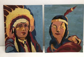 2 Vintage Paint By Numbers Native American Indian Portraits 8” X 10” Each
