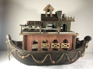 Antique Folk Art Wooden Noah’s Ark Boat 23”