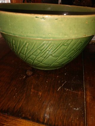 Vintage Large Americana General Mixing Bowl Green Stoneware Pottery