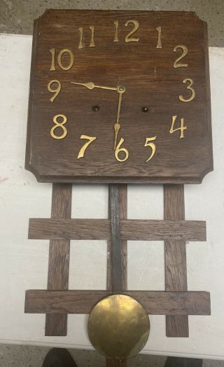 Antique Oak Arts & Crafts Time Strike Mission Wall Clock