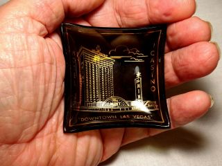 Vintage The Hotel & Casino Las Vegas Smoked Black Glass Miniature Ashtray