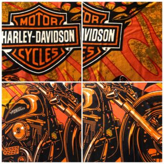 Harley Davidson Fleece Throw Blanket Black And Orange Heritage Softail 48” X 60”