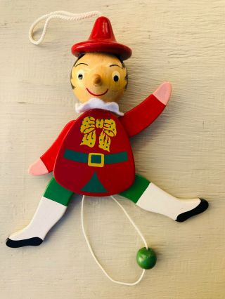 Vintage Wood Pinocchio Pull String Puppet Toy Jumping Jack 7 " Ornament