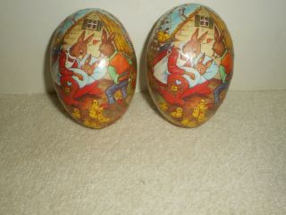 Vintage Paper Mache Egg Made In German Democratic Republic Bunny Rabbit Family