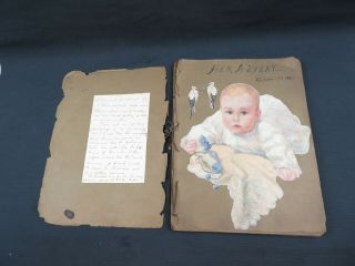 Antique 1880 ' s Victorian scrapbook Art album personal manuscript collage 2