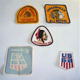 Vintage Indianhead Mountain Ski Patrol Patches Plus Ussa Patch And Window Decal