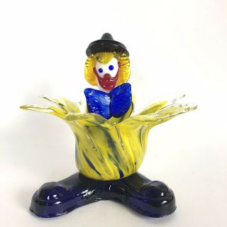 Vintage Murano Hand Blown Art Glass Clown Bowl Candy Trinket Dish Yellow