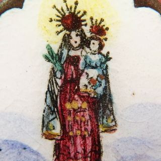 Antique Blessed Virgin Mary Enamel Medal Rare Religious Spanish Pendant