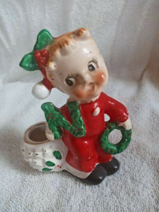 Vintage Commodore Japan Christmas Girl Figurine Candle Holder,  