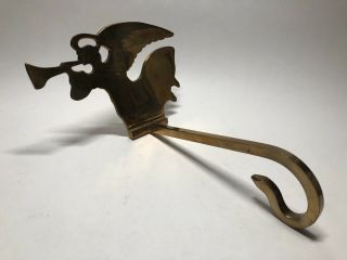 Vintage Solid Brass Stocking Holder Hanger Hook Heavy Duty Mantle Hook - Angel