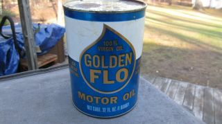 Vintage Golden Flo Motor Oil / Quart Can / Sae 10 / No Dents /