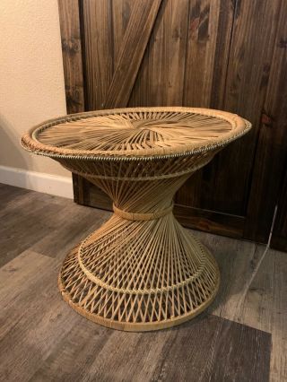 Vintage Woven Rattan Coffee Accent End Side Table Wicker Boho Retro