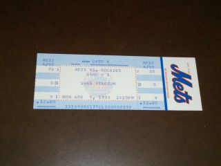 1993 Colorado Rockies 1st Regular Season Game Ever Full Ticket At Mets