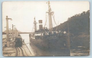 Postcard Steamship Santa Clara In Locks Panama Canal Rppc Real Photo V6