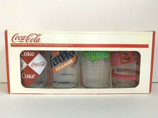 Luminarc Coca - Cola 16 Oz.  Vintage Can Glasses Set Of 4 Tab Sprite Coke Fanta