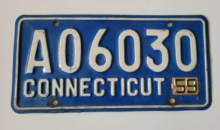 One 1959 Connecticut Auto License Plate Ao6030 On 1957 Base