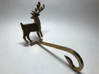 Vintage Solid Brass Stocking Holder Hanger Hook Heavy Duty Mantle Hook Reindeer