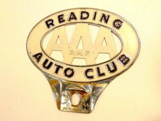 Vintage Enameled Metal License Plate Sign " Reading Auto Club " With Aaa In Center