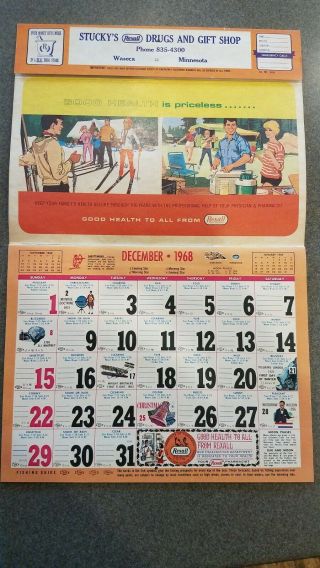 Vintage Rexall Drug 1969 Weather Chart Calendar From Stucky 