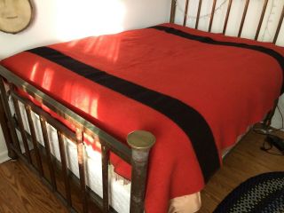 Vtg Heavy Wool Camp Trade Blanket Red Black Stripe 68 X 80 Antique Label