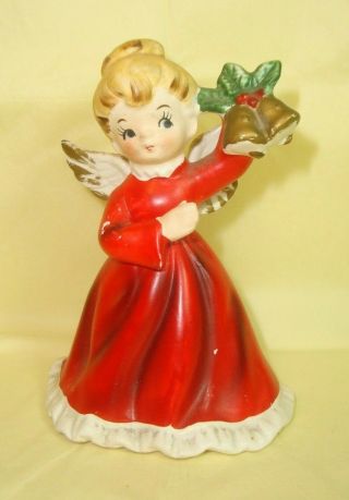 Napcoware Vintage Christmas Angel In Red W/bells Ceramic Figure X - 6964 4.  5 Inch