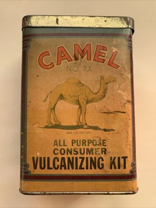 1946 Vintage Camel Vulcanizing Tire And Tube Patch Kit Missing Buffer Top