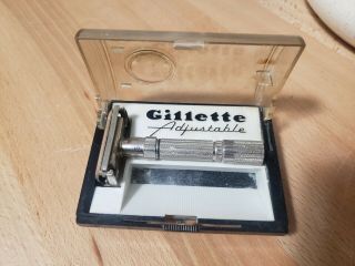 Vintage Gillette Adjustable Metal Razor In Case