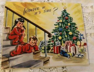 Vintage Children Waiting For Santa With Inside Pop Up Toys Christmas Card