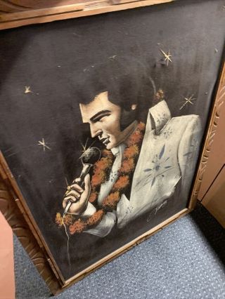 Vintage Elvis Presley Velvet Painting 34 H X 24 W With 2 Inch Frame