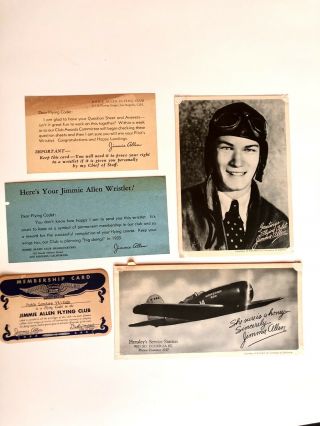 Vintage Jimmie Allen Flying Club Memorabilia Membership Card Monsoon 800 Card