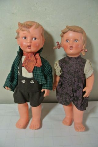 Vintage M.  J.  Hummel Goebel Plastic/rubber 11 " Dolls Set Of 2 Boy Girl